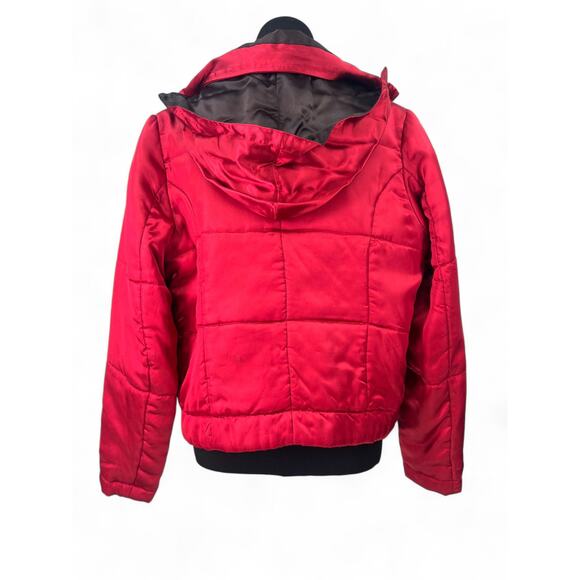 PRADA Red Line | S | Satin Red Quilted Jacket Puffer Hood Coat Women's Full zip - Picture 3 of 6